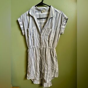 Striped Short Sleeve Button-Up Tunic